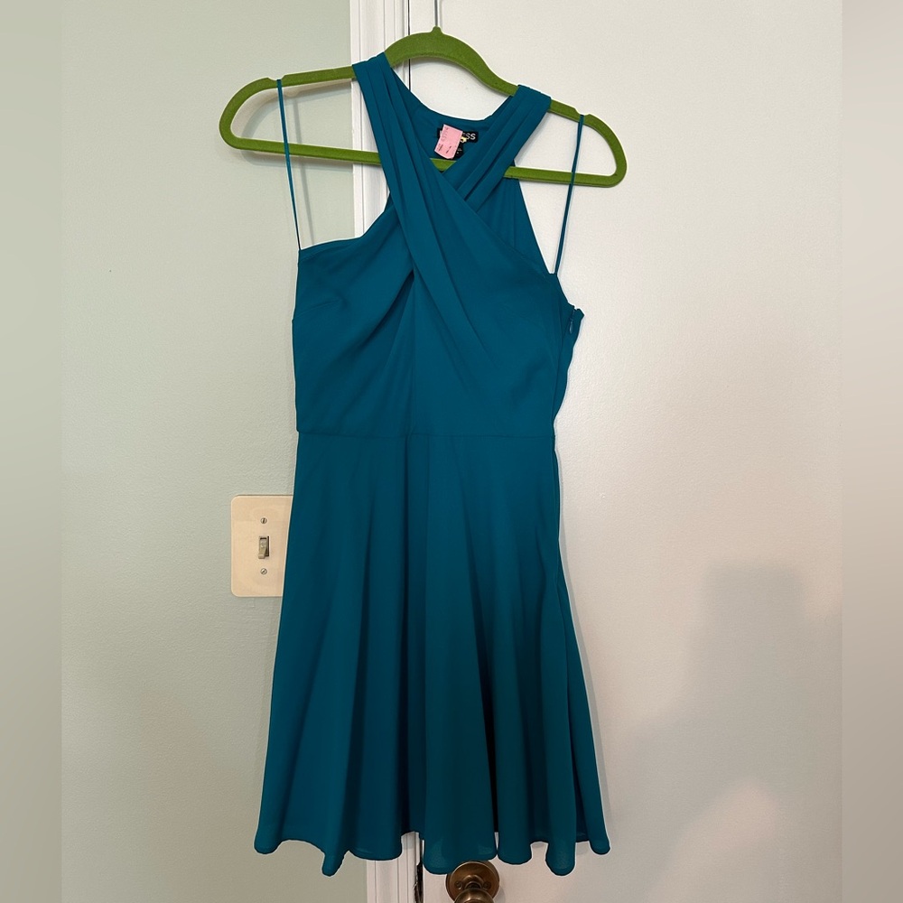 Teal Express Cross Neck Skater Dress